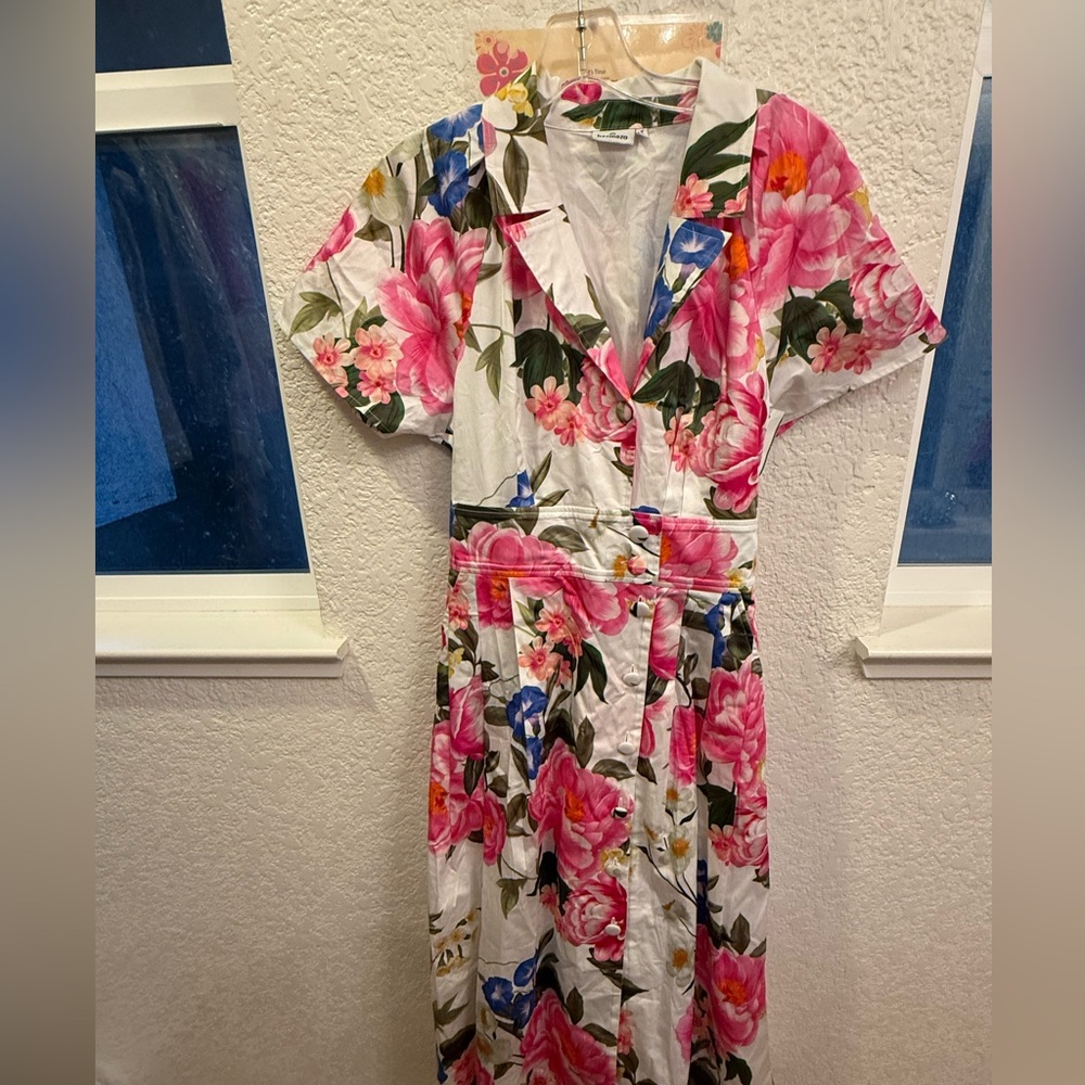 Hermoza Blooming In Breeze  Floral A-Line & Waist Defining Cotton Dress S-Small - Picture 6 of 16